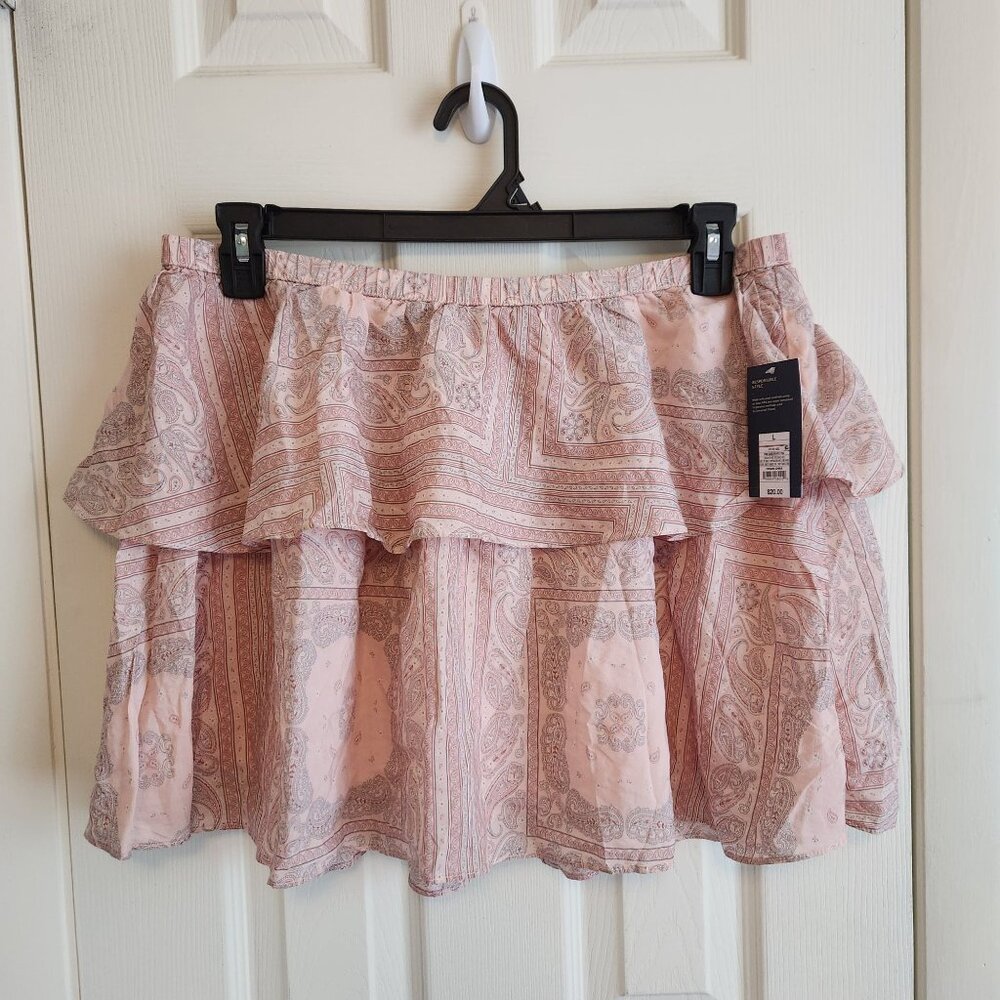 Universal Thread Pink Paisley Print Ruffle Mini Skirt L Elastic Waist Lightweigh